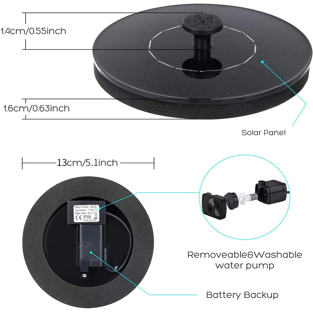 Solar Water Fountain – Floating Garden Decor for Birdbaths