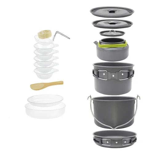 Camping Cookware Set – Lightweight Pot & Pan with Carry Bag (1–7P)