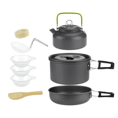 Camping Cookware Set – Lightweight Pot & Pan with Carry Bag (1–7P)