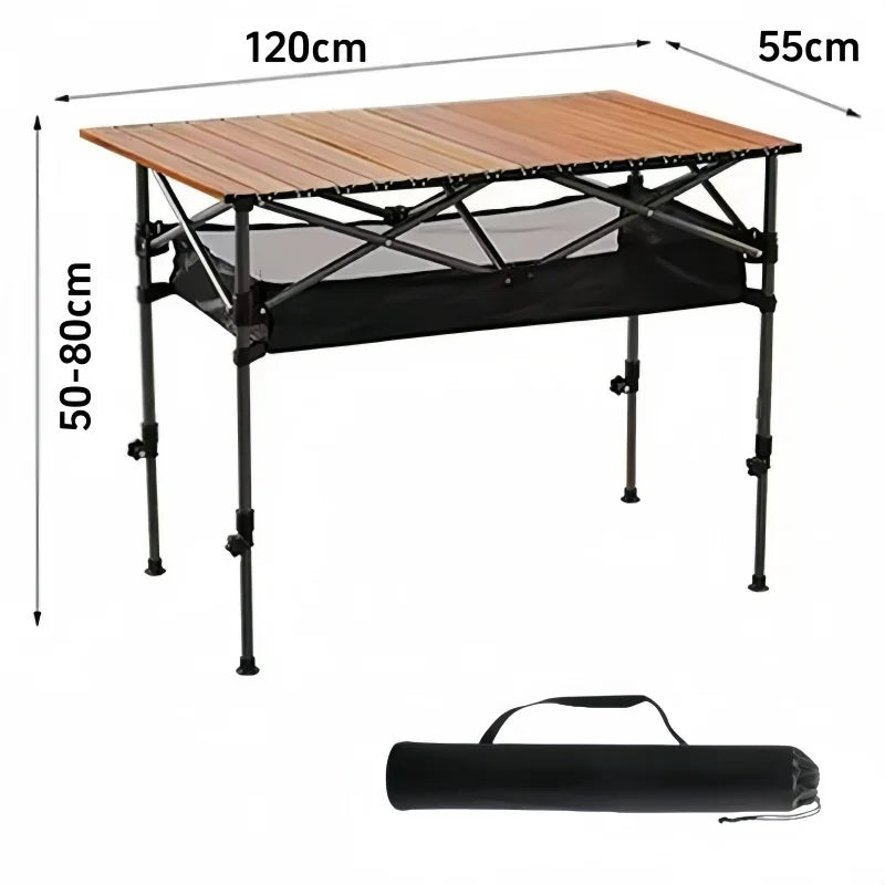 Folding Camping Table – Adjustable Height, Roll-Top, Lightweight
