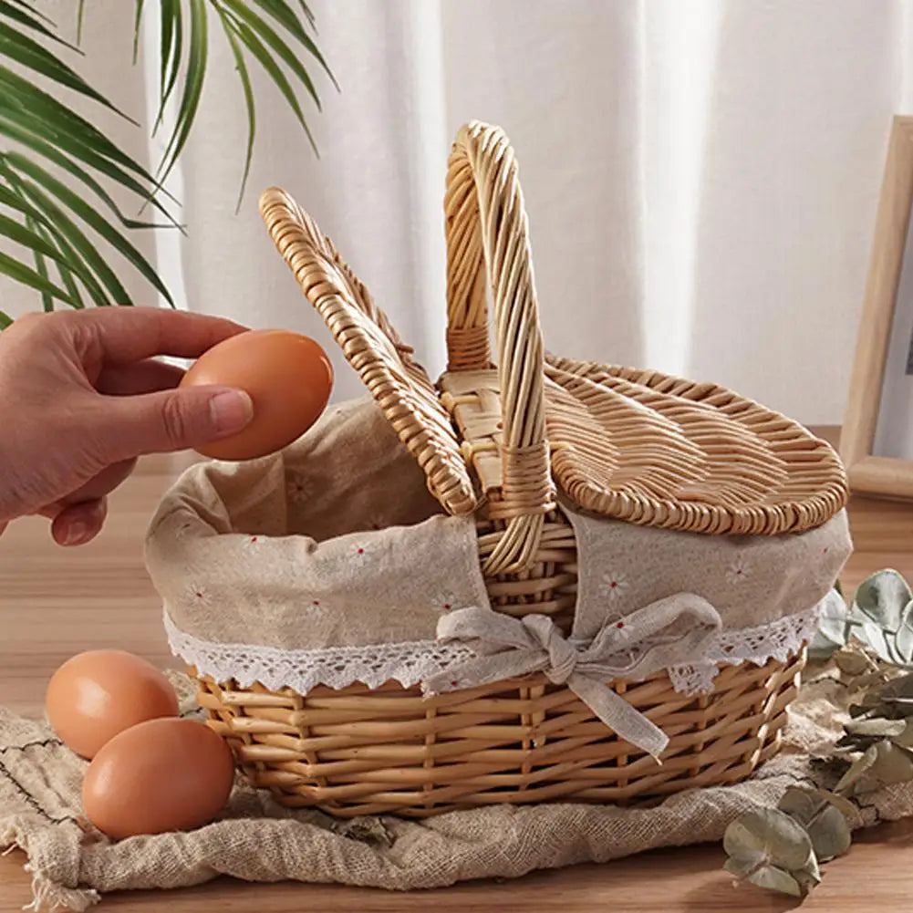 Wicker Picnic Basket with Lids – Large Outdoor Storage