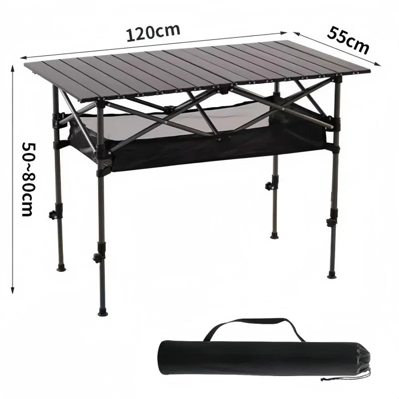 Folding Camping Table – Adjustable Height, Roll-Top, Lightweight