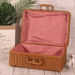 Retro Rattan Picnic Basket – Handmade Wicker Storage Suitcase