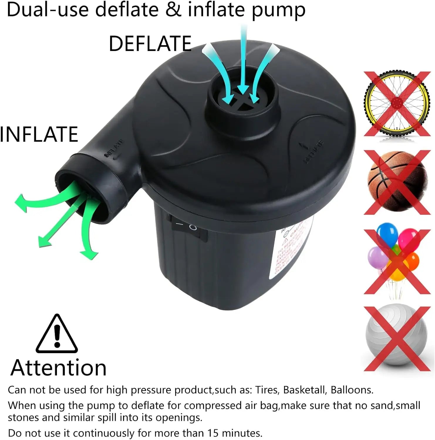 Portable Electric Air Pump – USB Rechargeable 2000mAh for Inflating/Deflating Beds, Pool Floats & Vacuum Bags