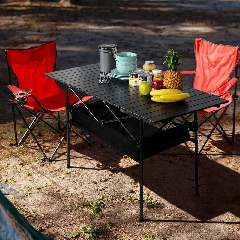 Folding Camping Table – Adjustable Height, Roll-Top, Lightweight