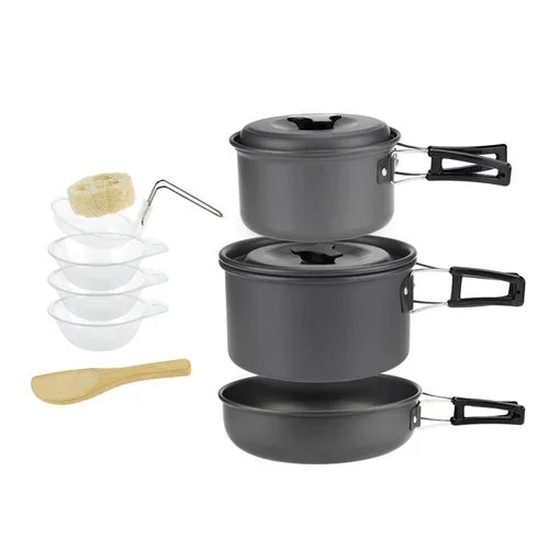 Camping Cookware Set – Lightweight Pot & Pan with Carry Bag (1–7P)