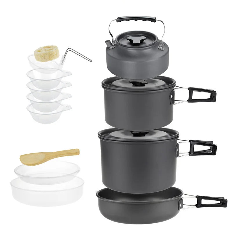 Camping Cookware Set – Lightweight Pot & Pan with Carry Bag (1–7P)