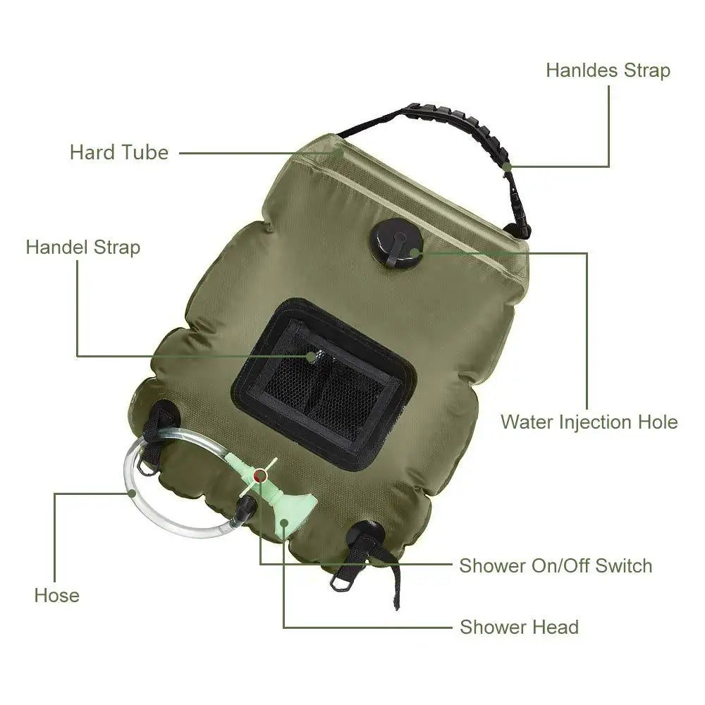 20L Solar Camping Shower Bag – Portable Outdoor Heated Water Storage with Hose & Adjustable Shower Head