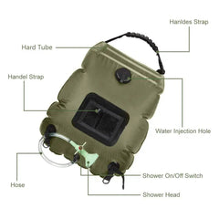 20L Solar Camping Shower Bag – Portable Outdoor Heated Water Storage with Hose & Adjustable Shower Head