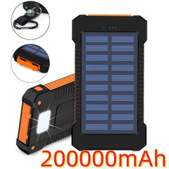 200,000mAh Solar Power Bank – Waterproof Fast-Charge Battery with SOS Flashlight for Outdoor & Emergency Use