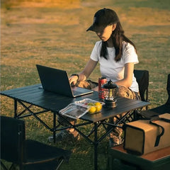 Folding Camping Table – Adjustable Height, Roll-Top, Lightweight