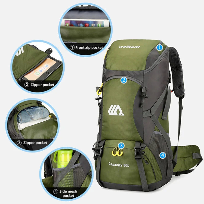 50L Travel Backpack – Waterproof Outdoor Hiking & Climbing Bag