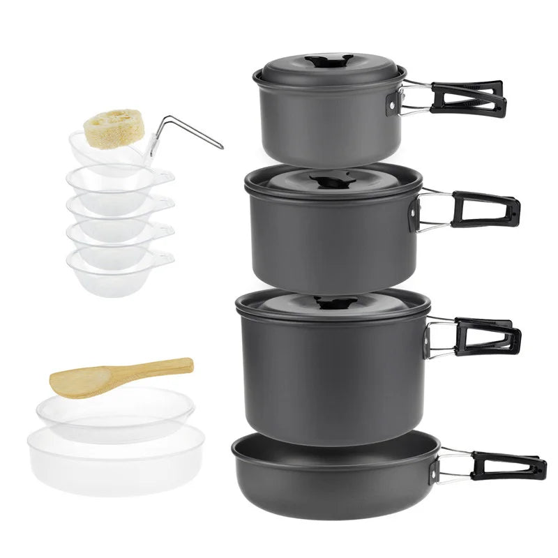 Camping Cookware Set – Lightweight Pot & Pan with Carry Bag (1–7P)