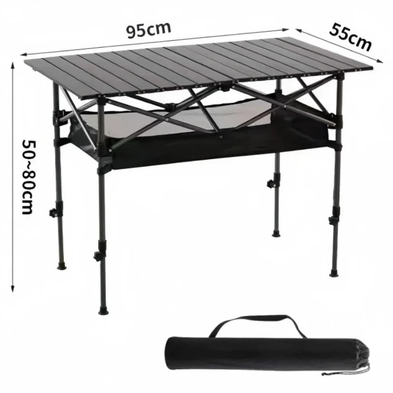 Folding Camping Table – Adjustable Height, Roll-Top, Lightweight