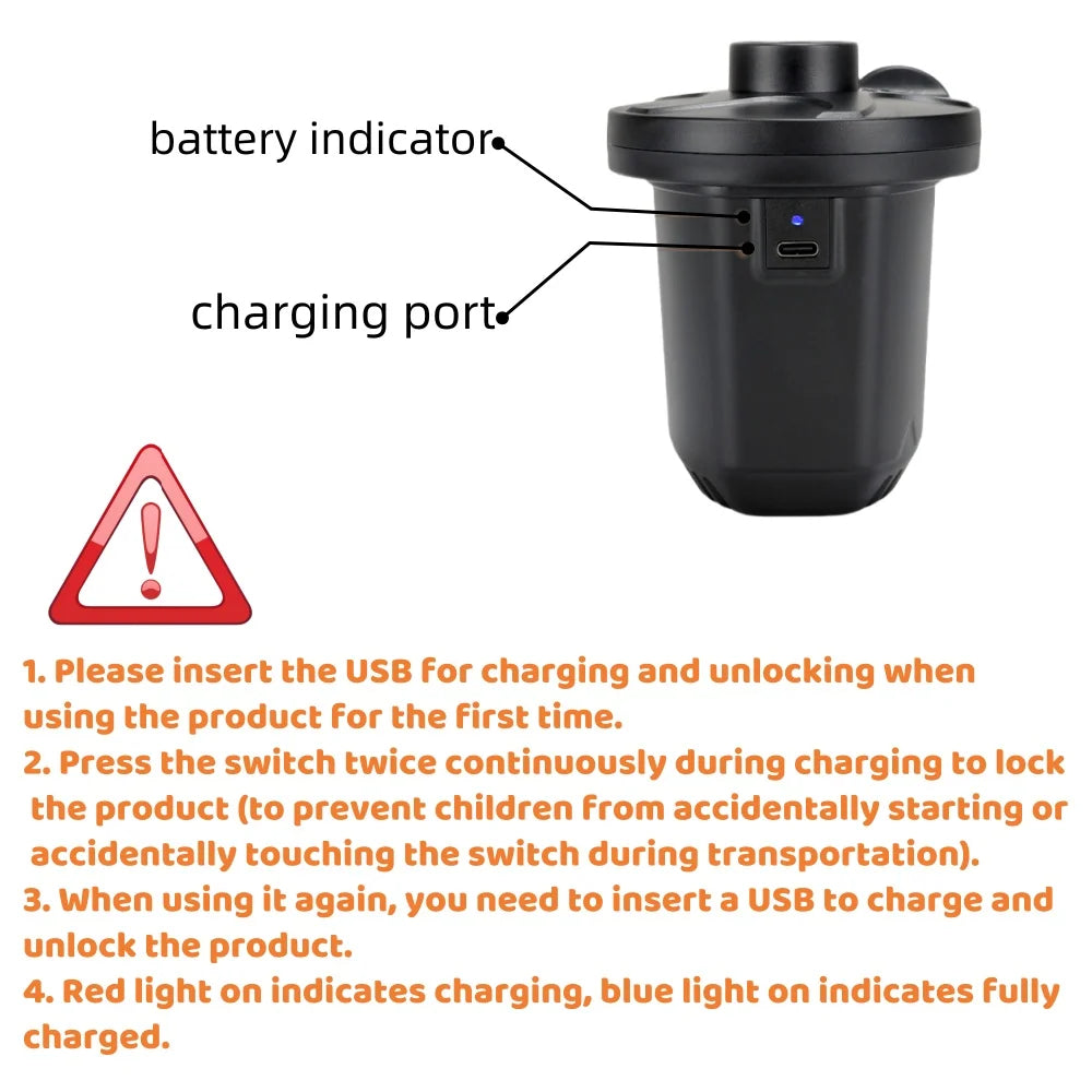 Portable Electric Air Pump – USB Rechargeable 2000mAh for Inflating/Deflating Beds, Pool Floats & Vacuum Bags