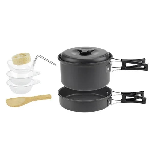 Camping Cookware Set – Lightweight Pot & Pan with Carry Bag (1–7P)
