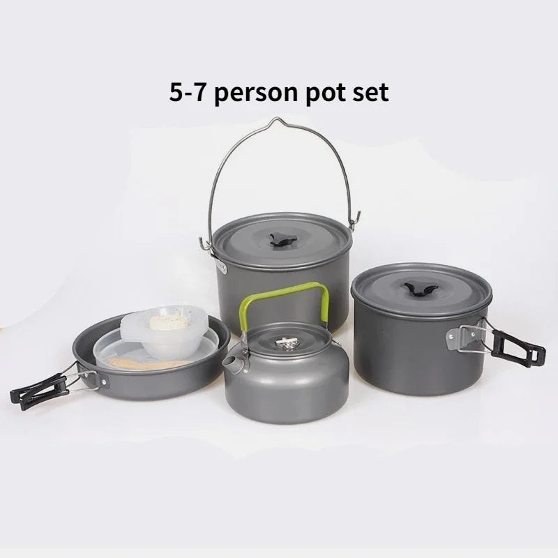 Camping Cookware Set – Lightweight Pot & Pan with Carry Bag (1–7P)