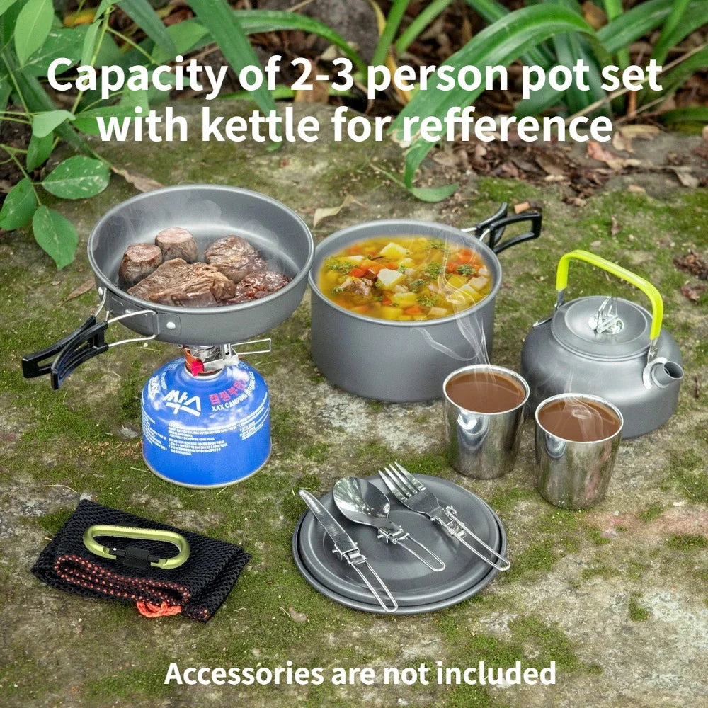 Camping Cookware Set – Lightweight Pot & Pan with Carry Bag (1–7P)