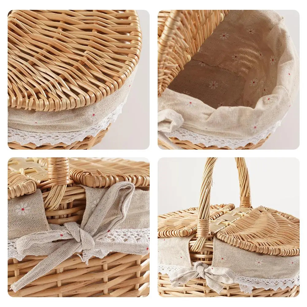 Wicker Picnic Basket with Lids – Large Outdoor Storage